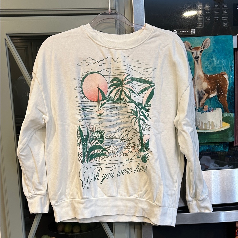 Z Supply White Graphic Beach Vacation Cotton Sweatshirt XS